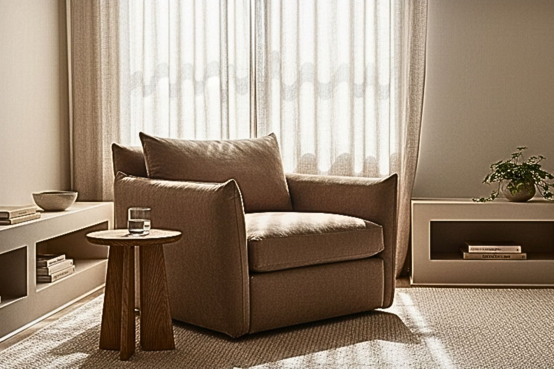 A calm, minimalist sanctuary space for cancer self-advocacy and treatment planning, featuring soft light and neutral tones.