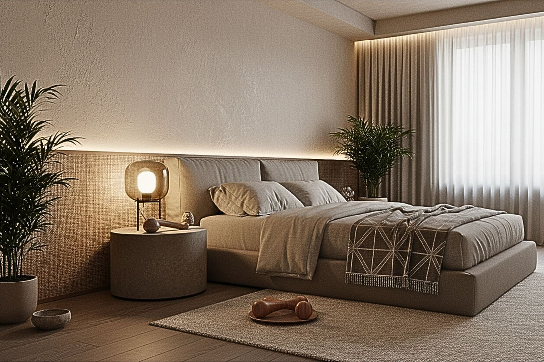 Neuro-inclusive sensory wellness tools on a nightstand for pelvic health support.