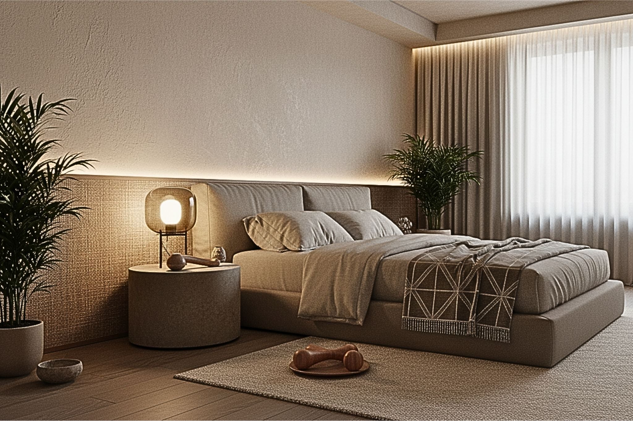 Neuro-inclusive sensory wellness tools on a nightstand for pelvic health support.