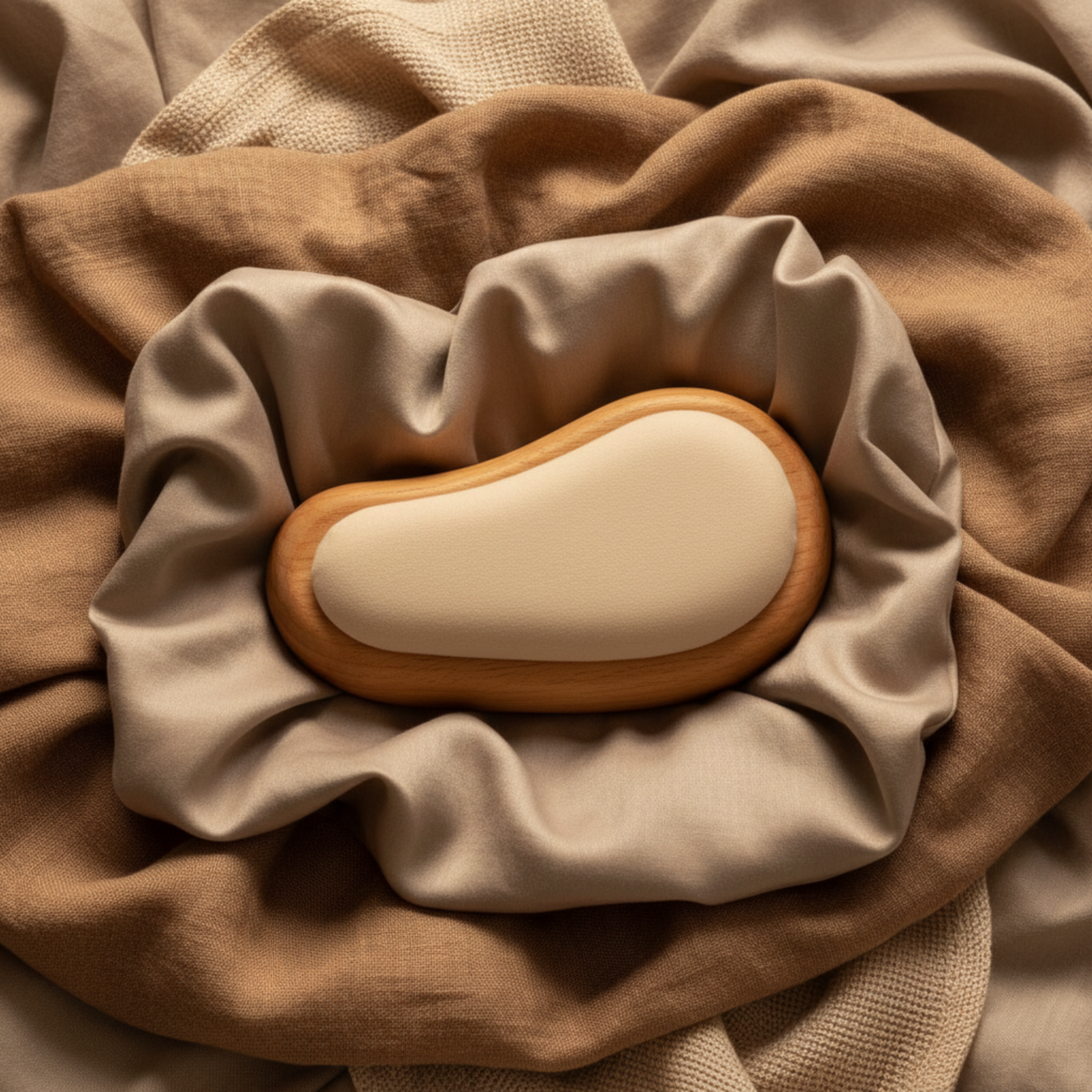 Somatic grounding and prostate recovery wellness tool in a calming, inclusive sanctuary space.