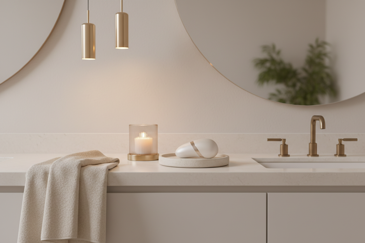 Best way to clean up after sex to prevent a UTI using gentle tools on a modern bathroom vanity.
