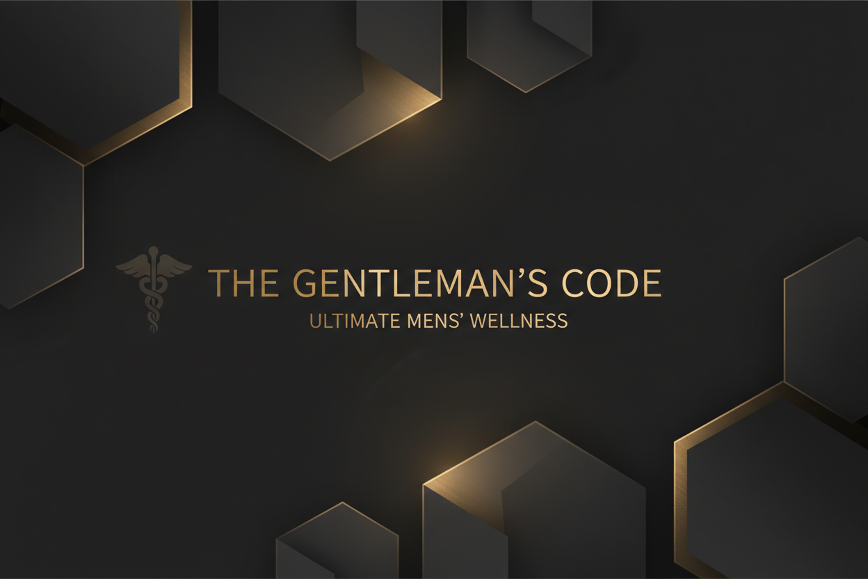 Abstract luxury black and gold geometric design featuring the text 'The Gentleman's Code: Ultimate Men's Wellness', representing LUXLANE Intimacy's guide to prostate health and adaptive intimate care.