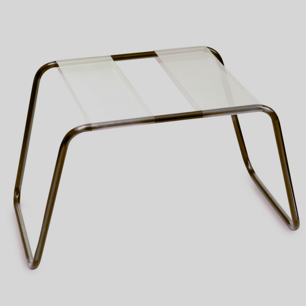 A light gray background, highlighting the support Stool's sturdy heavy-duty tubular steel frame, high-strength TPU seat, that holds up to 300 pounds. 