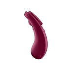 A profile shot of the red magnetic massager, with slim, tapered design for Contoured Hands-Free Comfort and a low-profile fit under clothing.