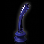 Adaptive glass wand with secure suction base for limited mobility wellness on a black background.