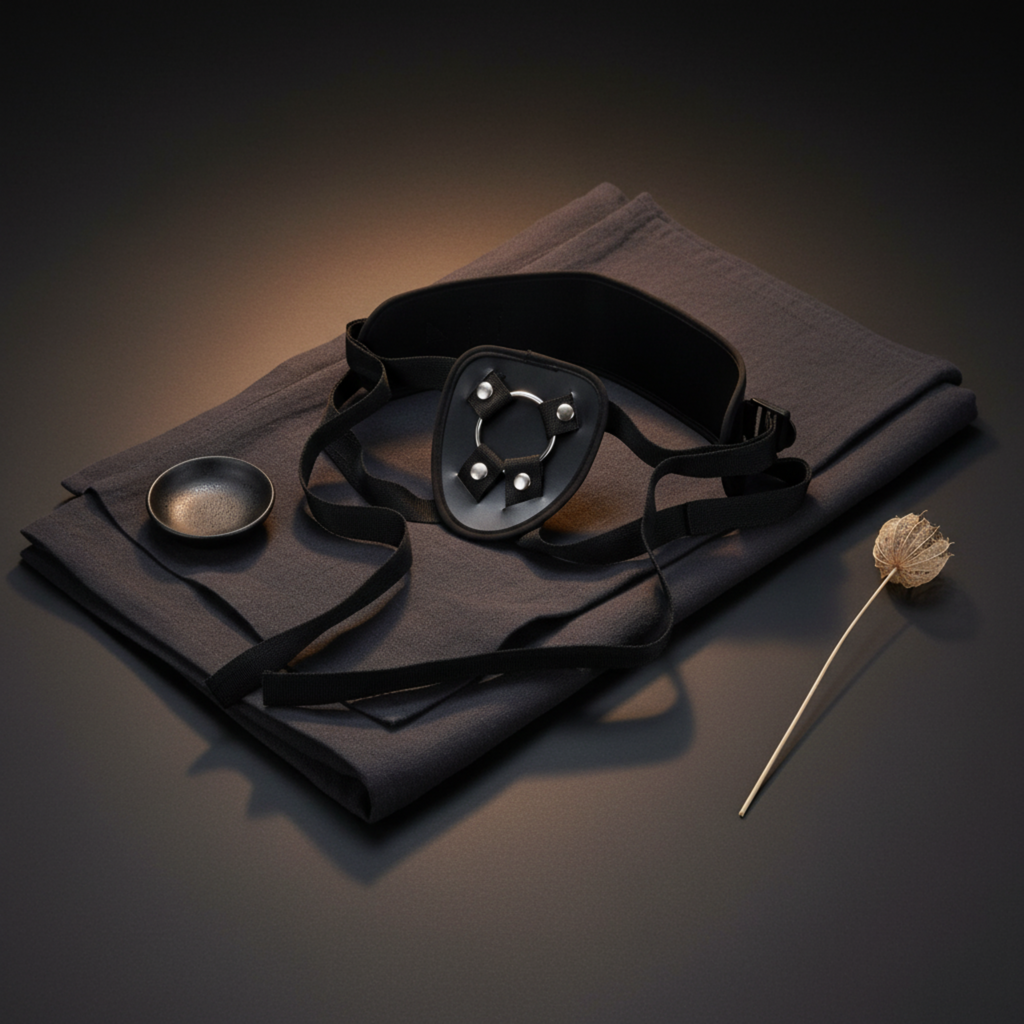 Adaptive hands-free support harness in black for comfortable limited mobility wellness.