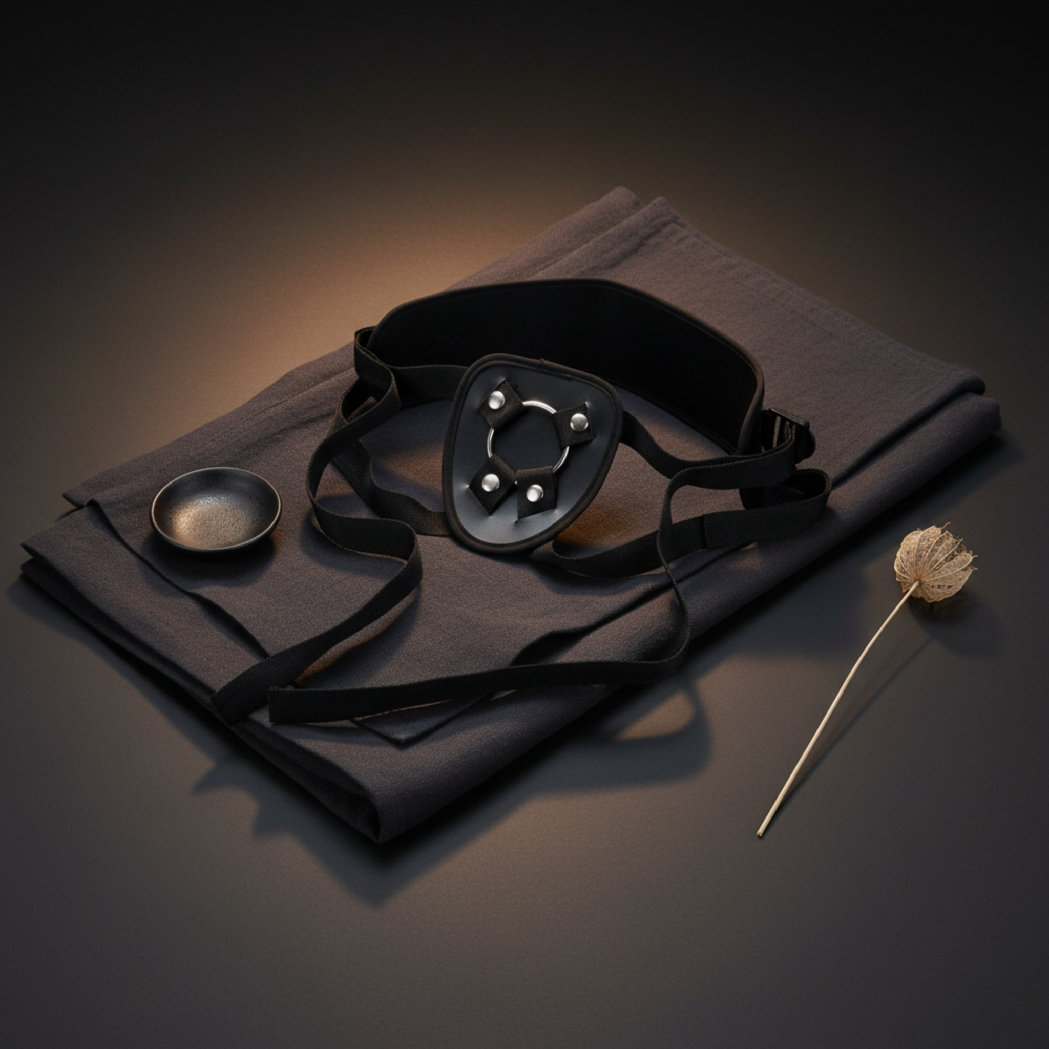 Adaptive hands-free support harness in black for comfortable limited mobility wellness.