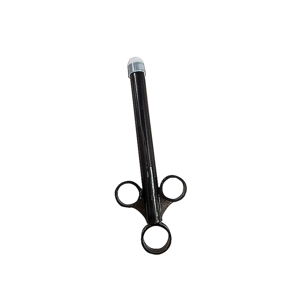 Adaptive intimacy applicator in black for ergonomic wellness.