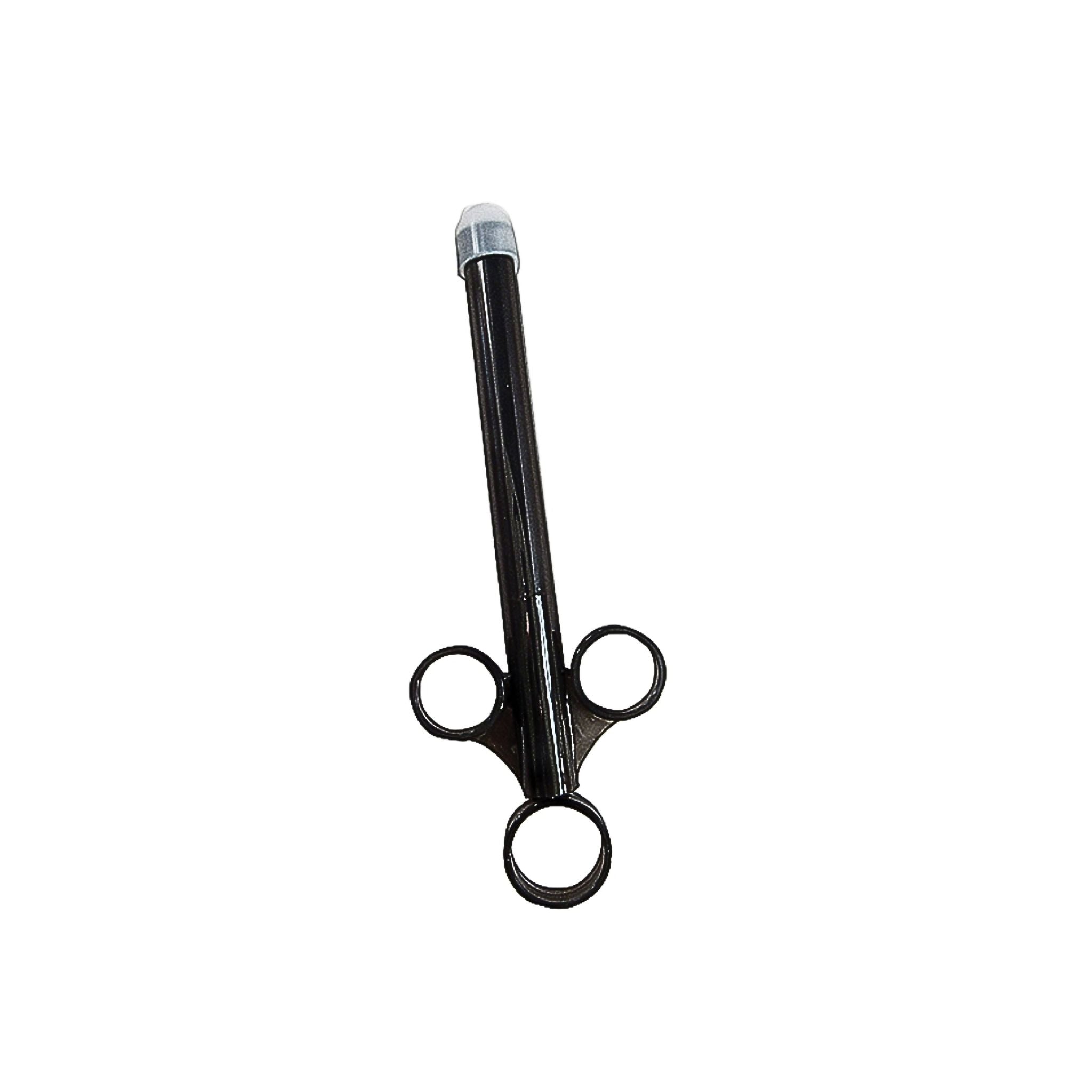 Adaptive intimacy applicator in black for ergonomic wellness.