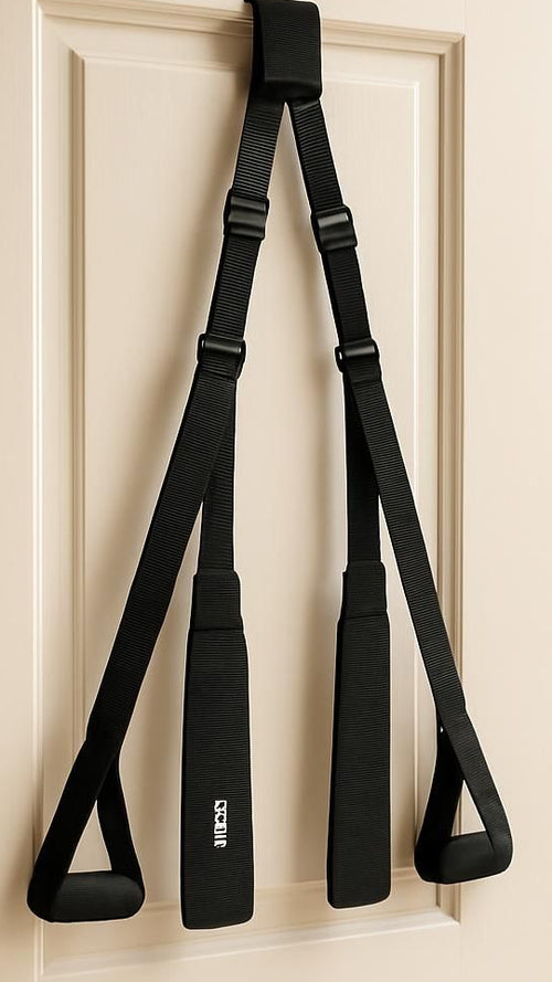 Adaptive intimacy over-door suspension system hanging on a door for limited mobility wellness.