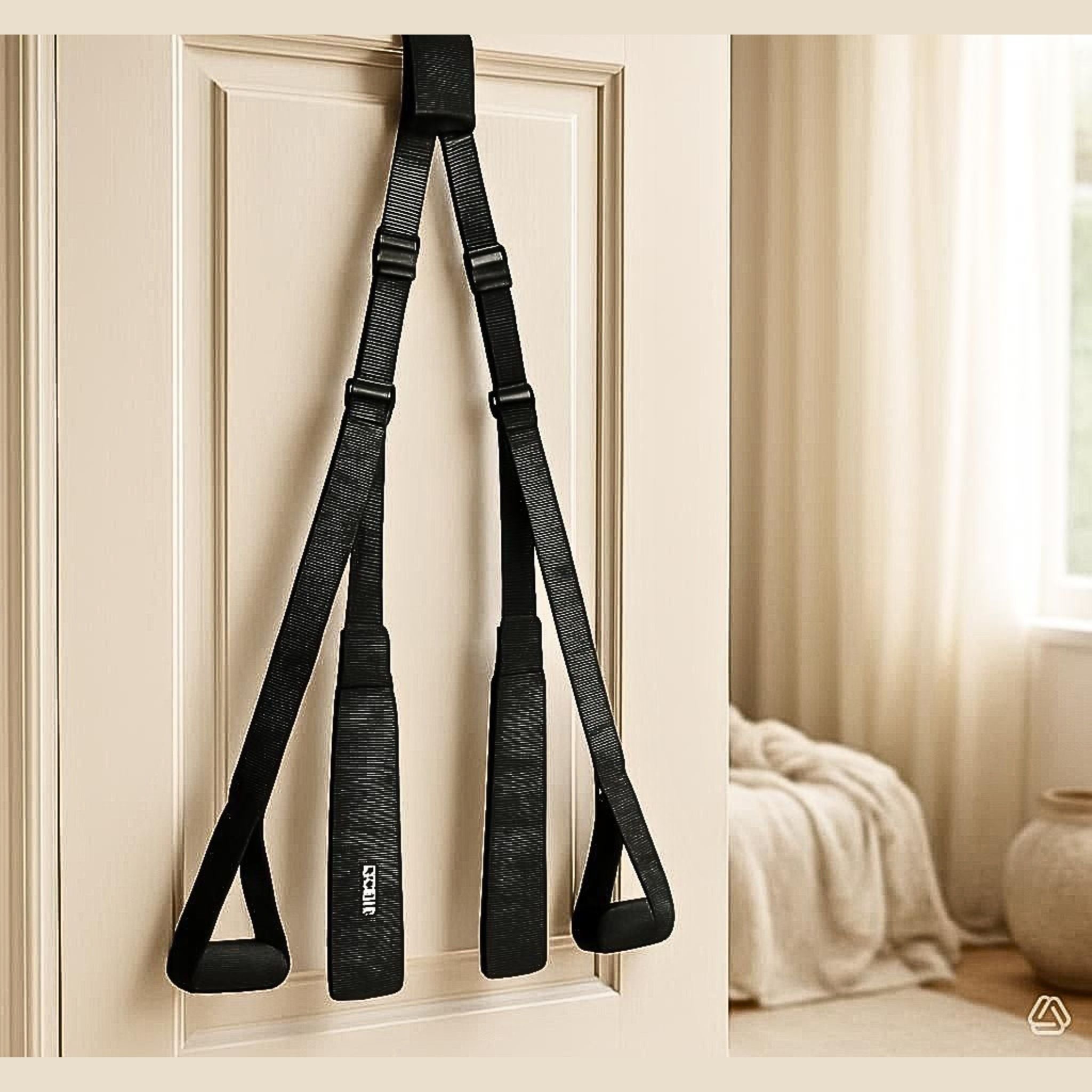 Adaptive intimacy over-door suspension system hanging on a door for limited mobility wellness.