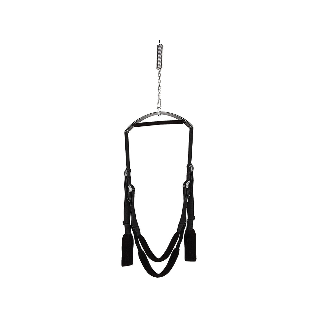 Adaptive mobility suspension system with adjustable black straps for weightless support.
