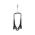 Adaptive mobility suspension system with adjustable black straps for weightless support.