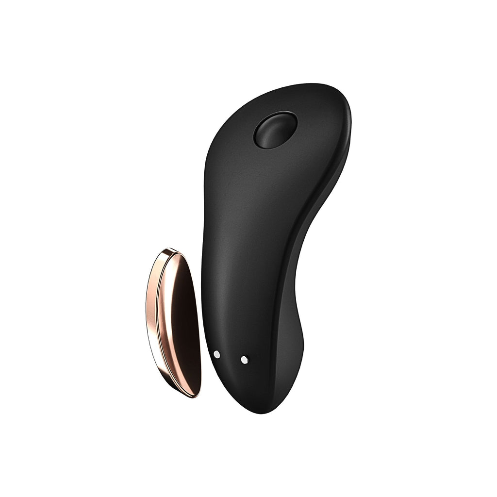 Adaptive pelvic floor tool for limited hand strength featuring magnetic clip for clothing.
