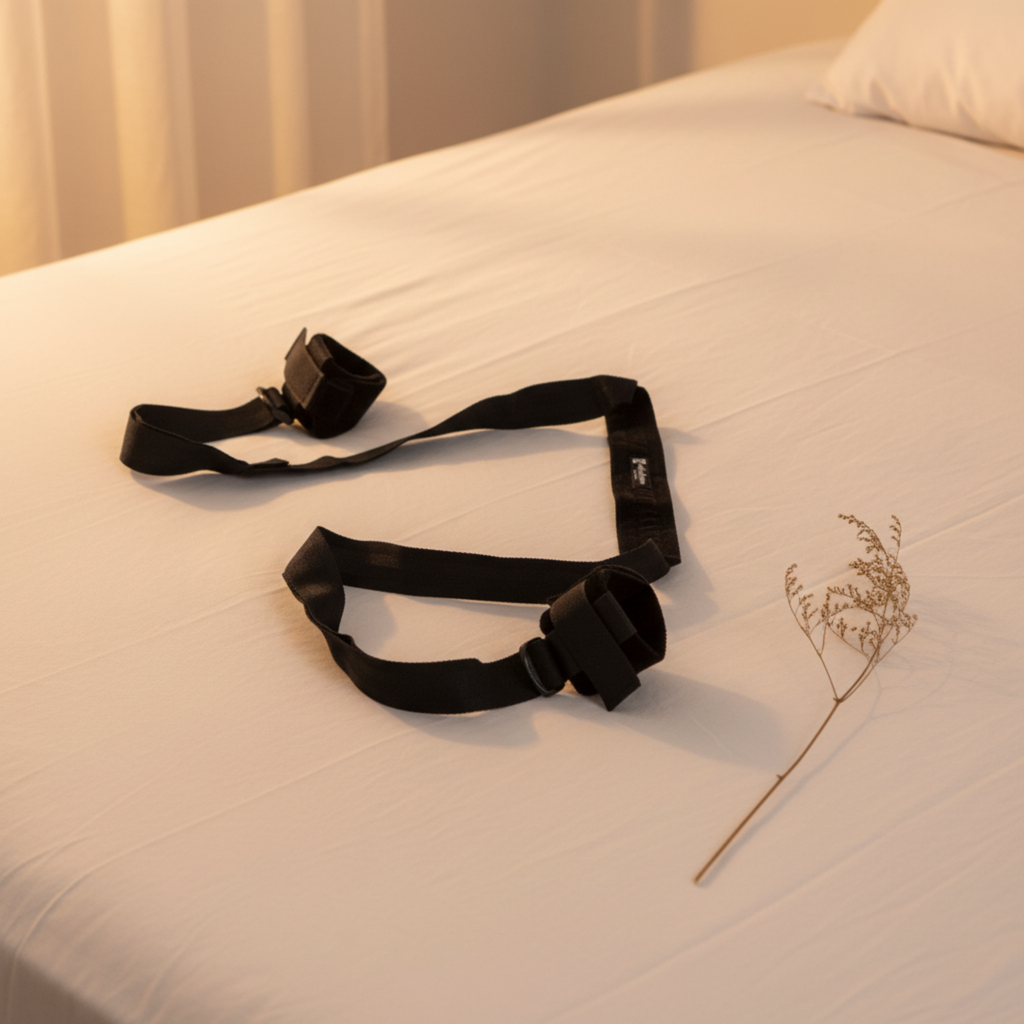 Adaptive positioning straps in black providing ergonomic wellness for limited mobility.
