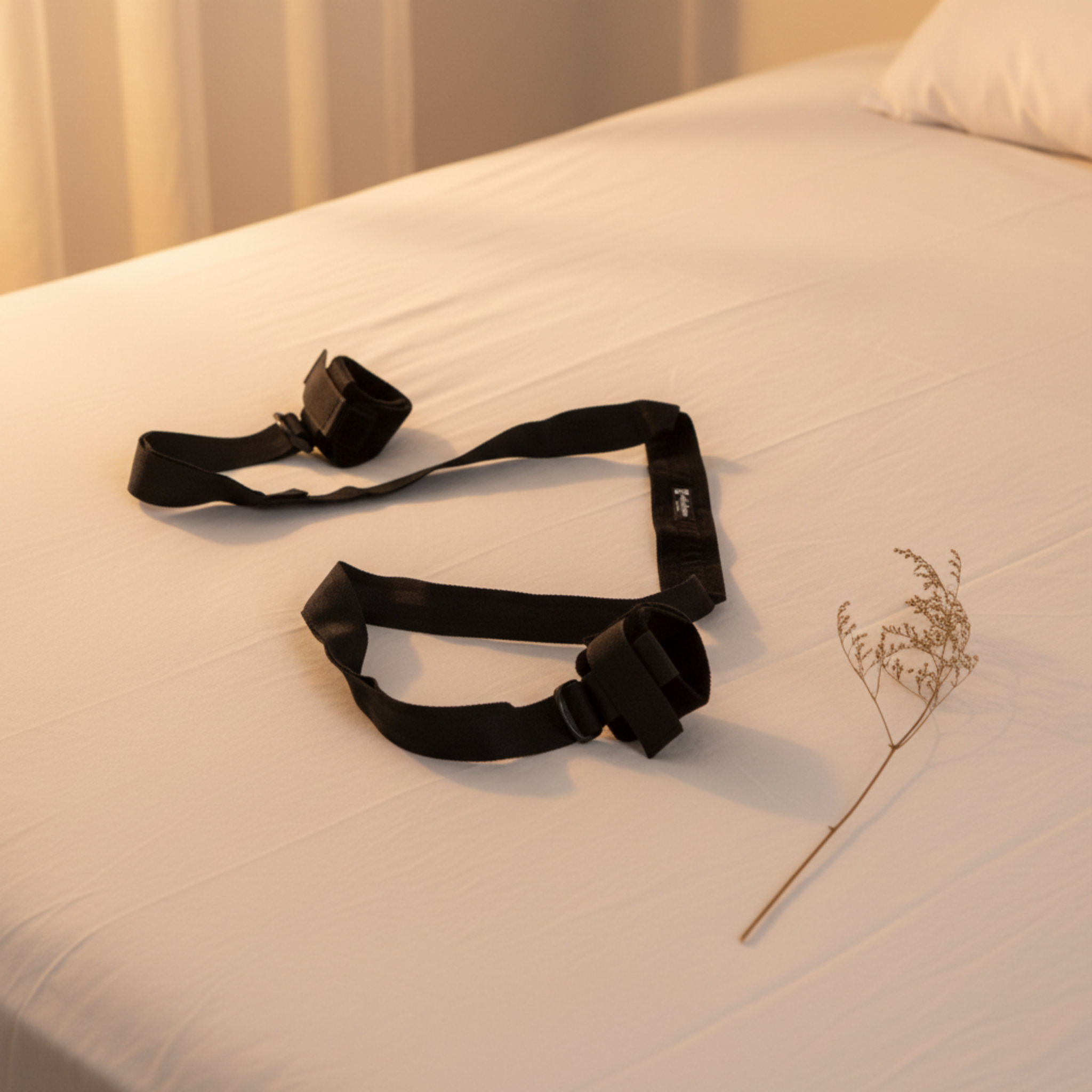 Adaptive positioning straps in black providing ergonomic wellness for limited mobility.