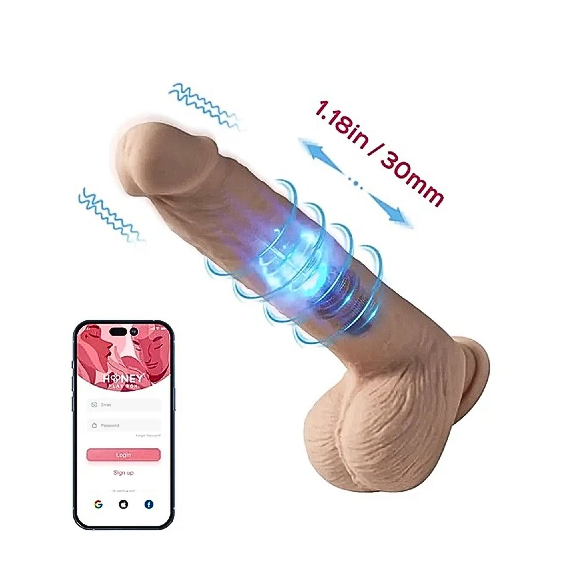 App-controlled inclusive massager diagram showing remote connectivity for easy use.