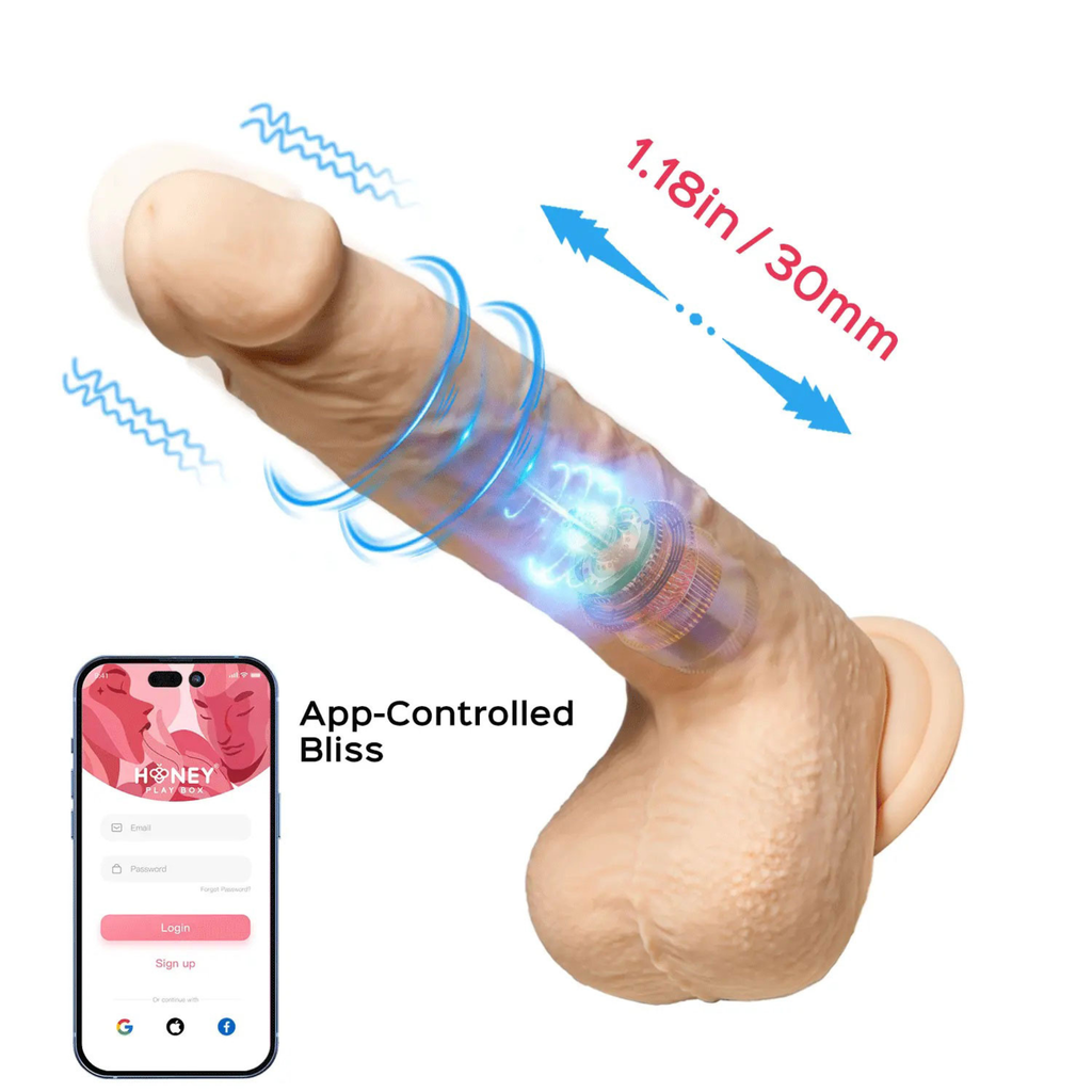 App-controlled reciprocating motion device graphic showing internal movement mechanics.