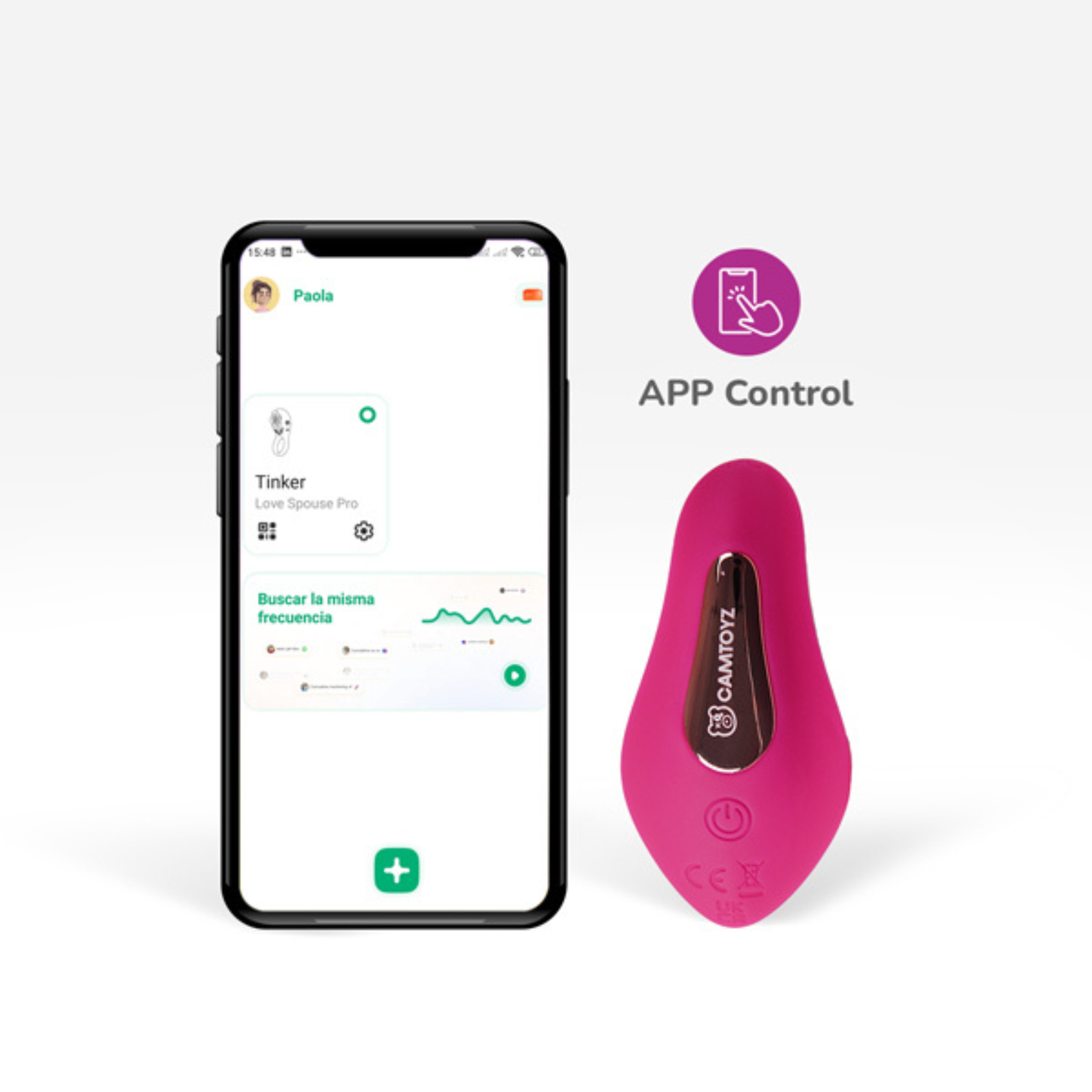 App-controlled wearable wellness device shown in a full vertical profile for easy use.
