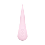 Back profile of a pink targeted external  massager highlighting the Targeted Elliptical Technology, the adaptive mobility curve and soft, medical-grade silicone exterior.