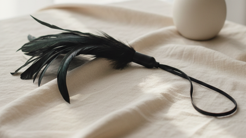 Black pleasure feather for predictable tactile feedback and gentle sensory wellness.