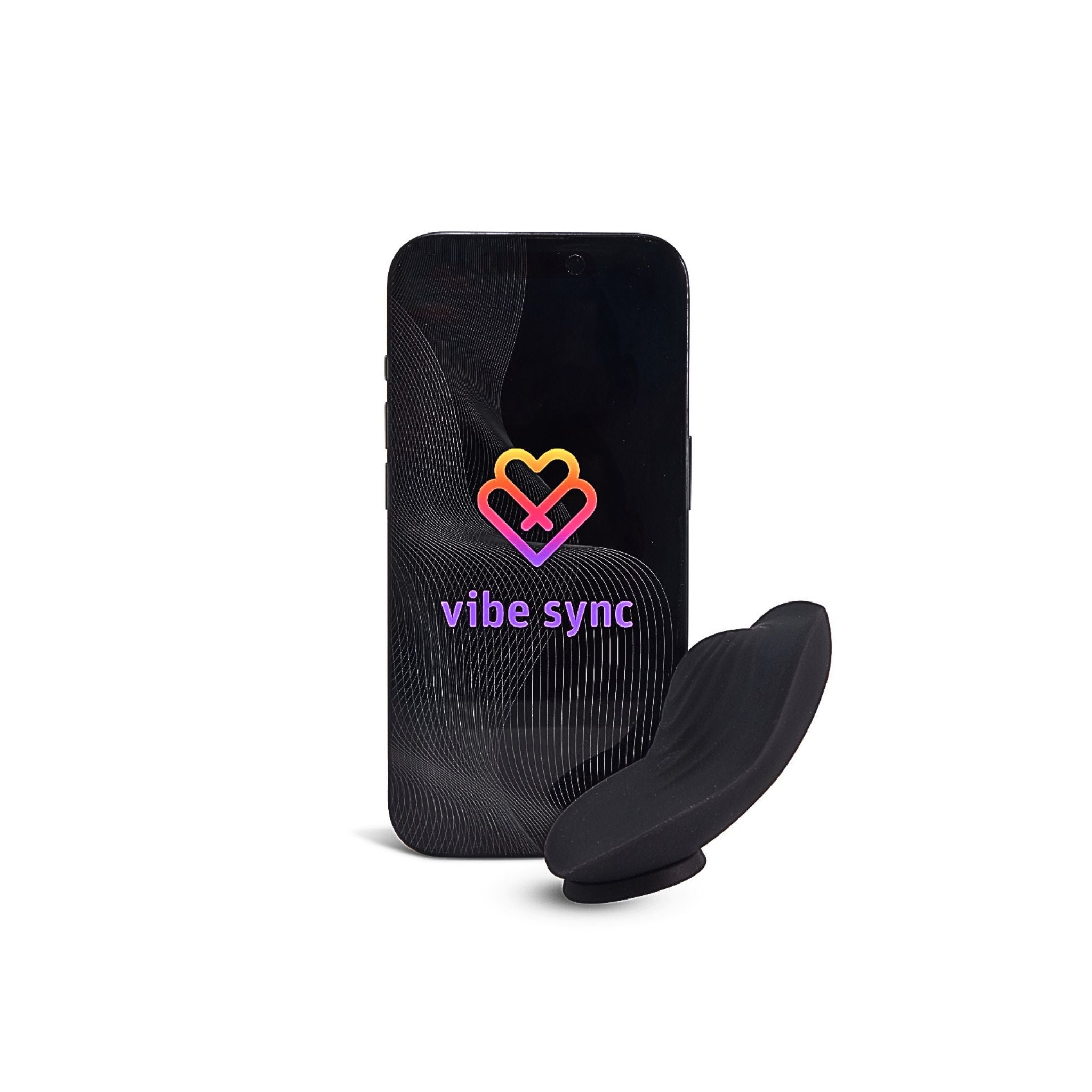 Black wearable app-enabled device for adaptive intimacy and hands-free support.