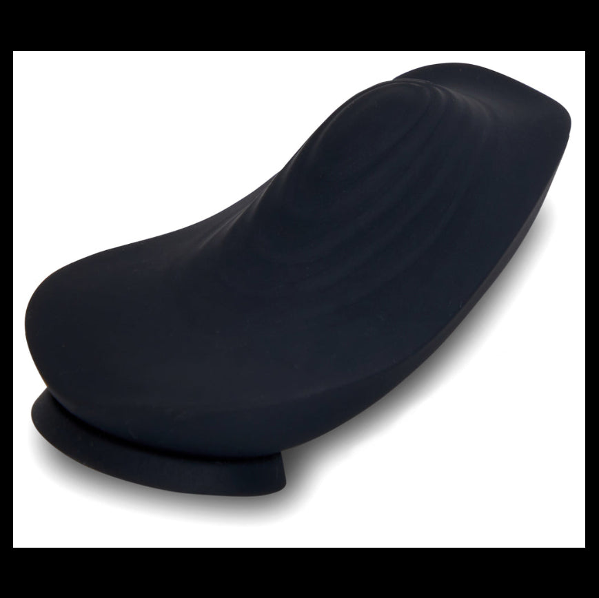 Black wearable massager showcasing the phthalate-free, medical grade silicone.