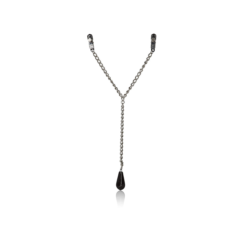 CalExotics silver weighted adjustable twist-screw clamps and black sensory-safe PVC tips.