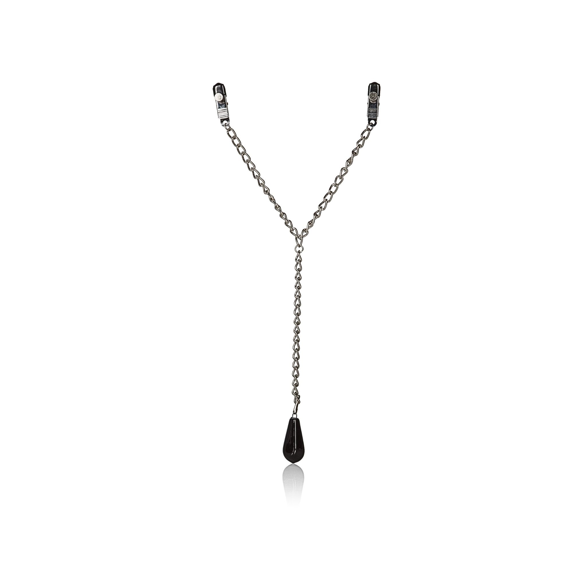 CalExotics silver weighted adjustable twist-screw clamps and black sensory-safe PVC tips.