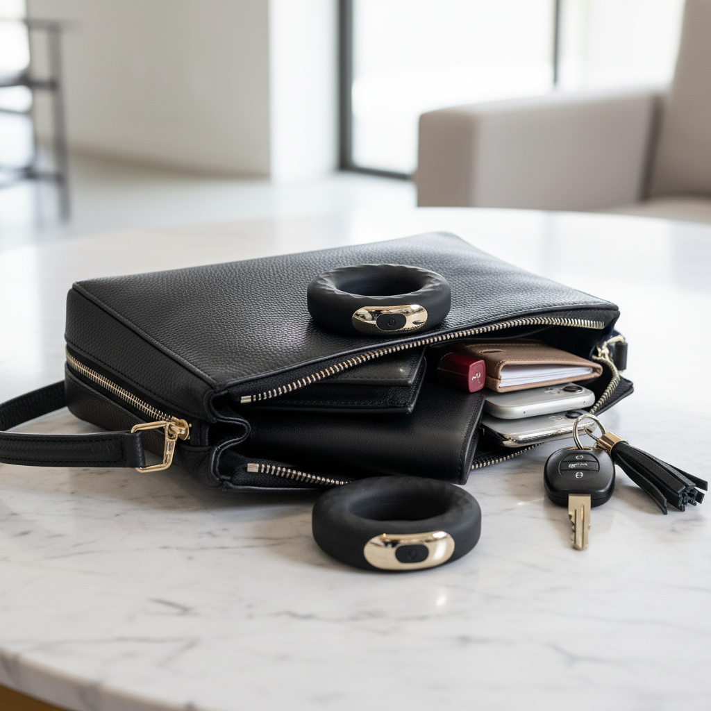  Chloe Vibrating Cock Ring in black in purse - discreet portable vibrating ring
