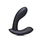 Ergonomic prostate wellness massager in black silicone for ambulatory wellness.