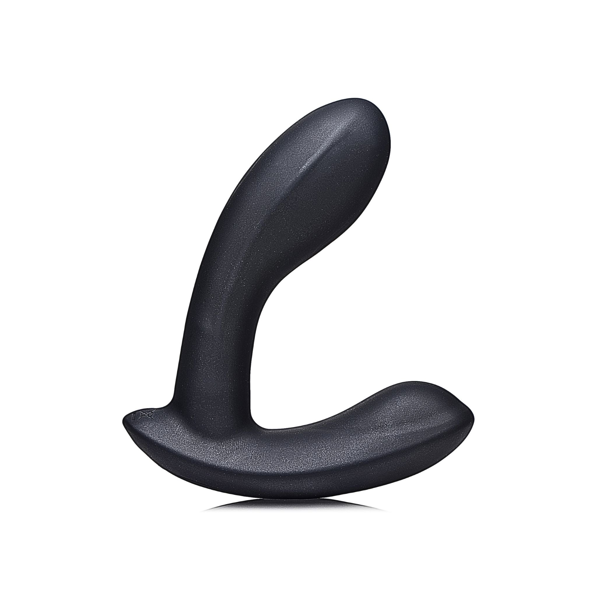 Ergonomic prostate wellness massager in black silicone for ambulatory wellness.