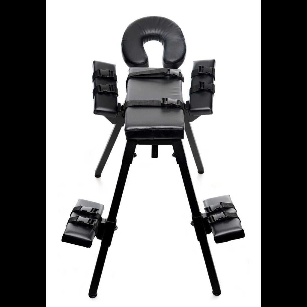 Front view of somatic support bench with quick-release straps for ergonomic wellness.