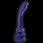 Harness-compatible glass wand hovering above its silicone mounting base for independent use.