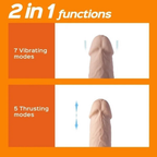 Inclusive massager infographic detailing reciprocating motion and percussion modes.