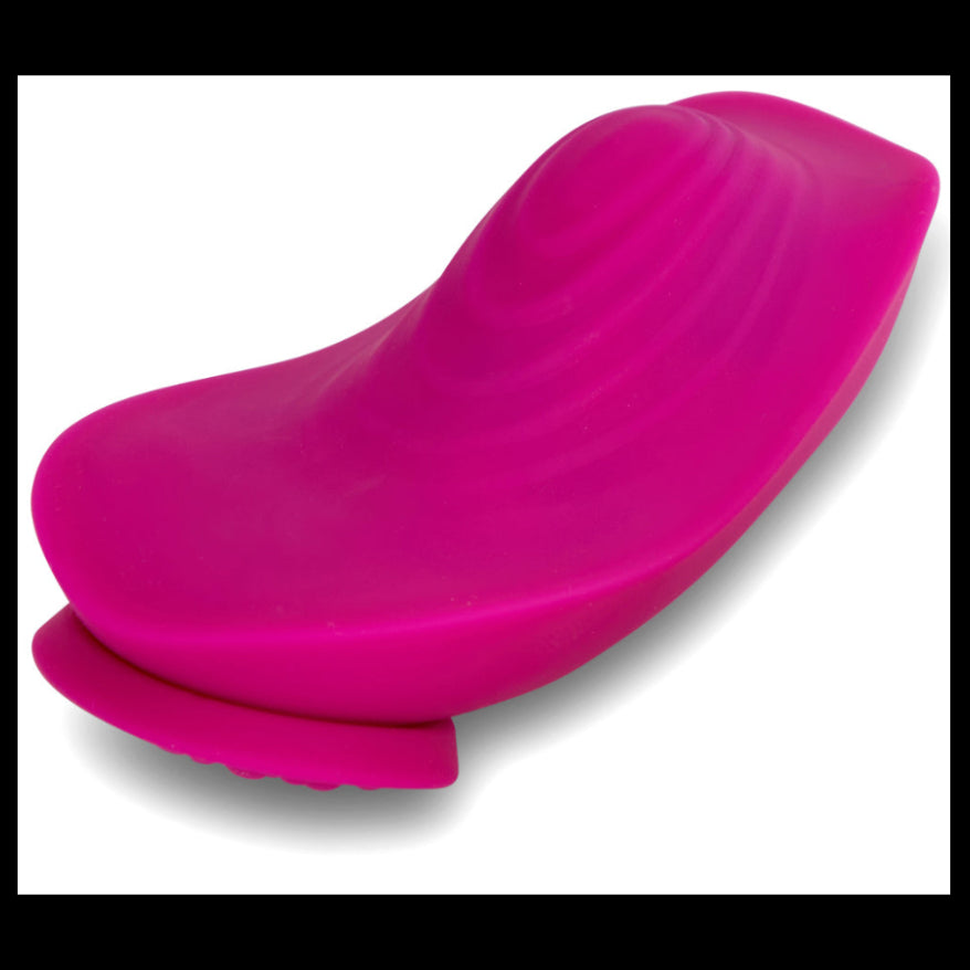 Magenta wearable massager showcasing the phthalate-free, medical grade silicone.