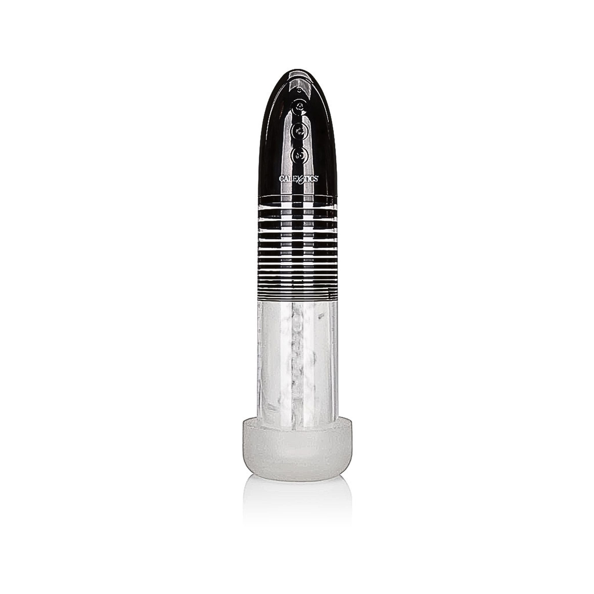Motorized adaptive intimacy smart pump in clear and black for vascular expansion.