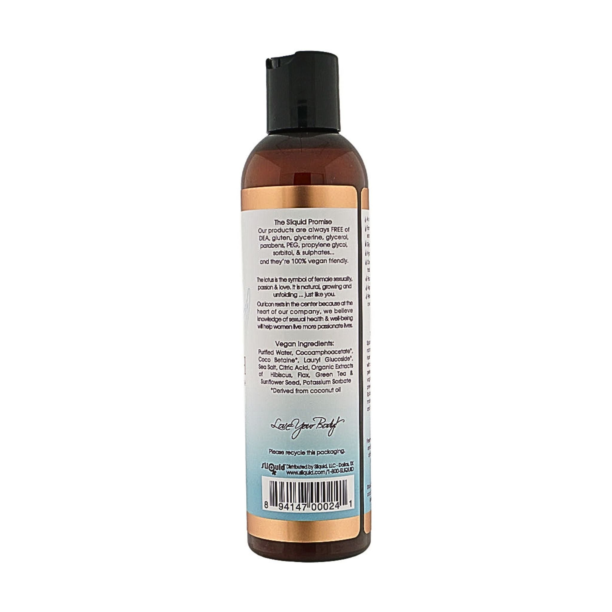 Sliquid Balance Splash 100%vegan friendly ingredients, including coconut, sunflower, flax, and green tea extracts. 