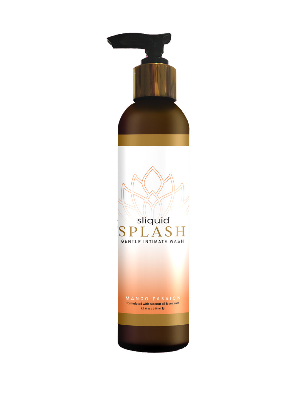 Sliquid Balance Splash Mango Passion pump bottle: Gentle intimate wash formulated with coconut oil, sea salt, and natural fruit extracts. 8.5 fl oz.