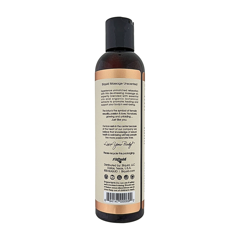 Sliquid unscented massage oil ingredient certification for no animal testing.