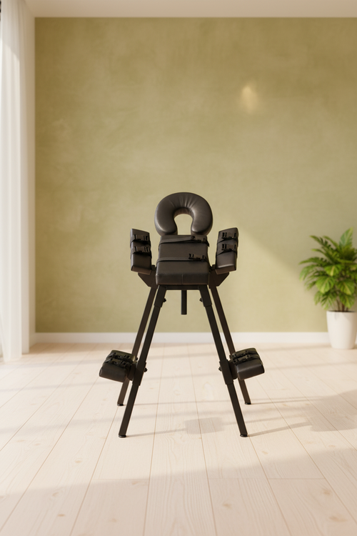 Somatic integration support bench front view providing ergonomic wellness for immobility.