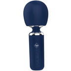 The Give In To Me massager on white background highlighting the medical grade silicone, IPX6 splash proof design, and safe noise levels (<50dBA).
