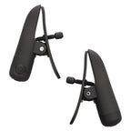 Two matte black adjustable vibrating sensory clamps. These rechargeable, easy to control sensory tools feature precision tension screws for customizable intimate wellness and a sensory-friendly experience.