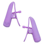 Two matte purple adjustable vibrating sensory clamps. These rechargeable, easy to control sensory tools feature precision tension screws for customizable intimate wellness and a sensory-friendly experience.