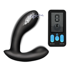 Wireless remote control and inclusive prostate massager displaying e-stim modes.
